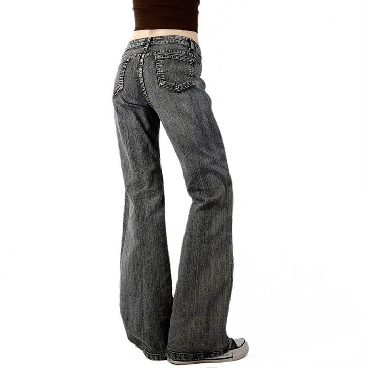 Dame Flared Jeans med floralt broderidesign Skovae