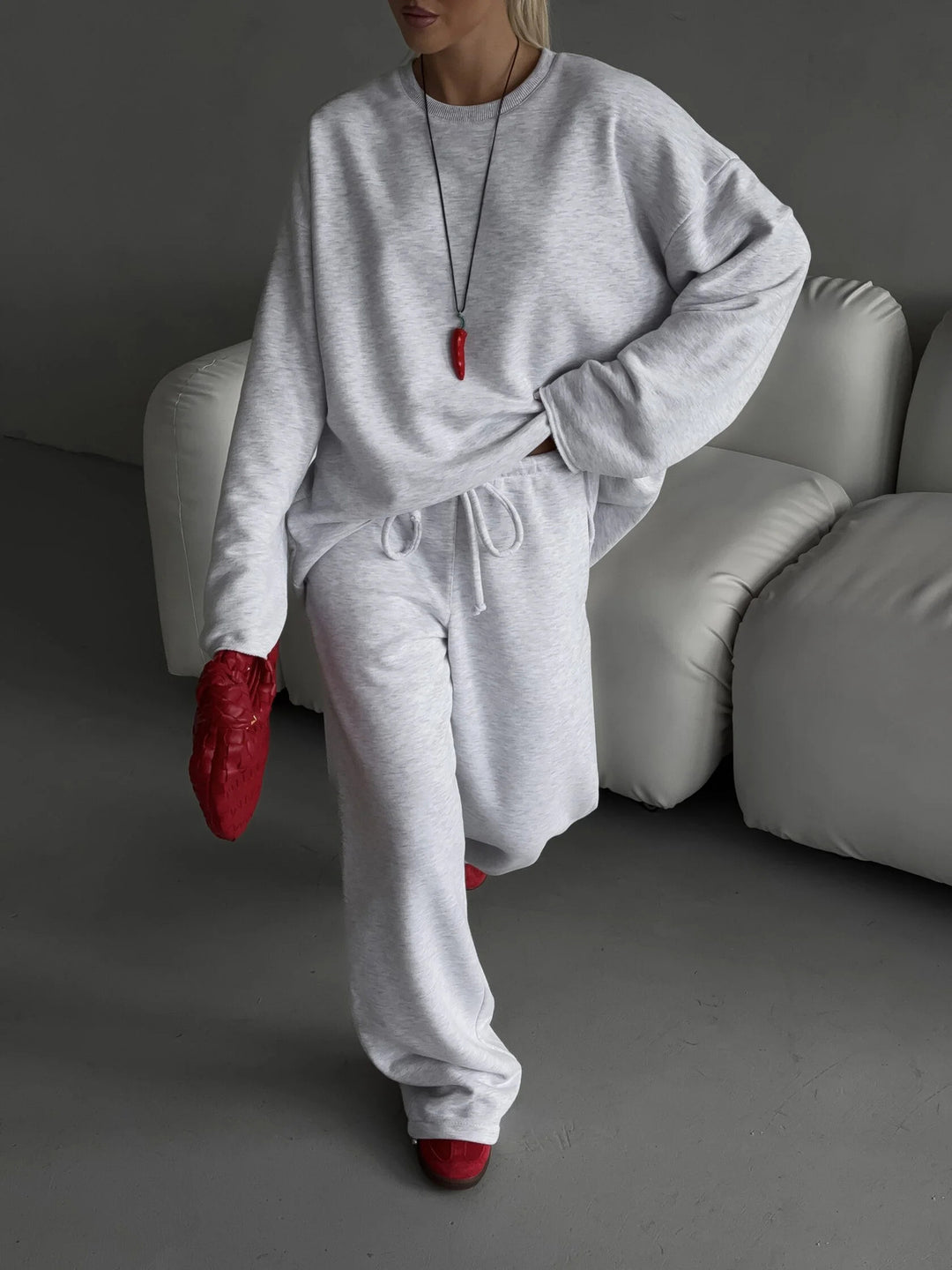 Kvinders løse sweatshirt sæt med behagelig pasform og praktiske lommer Skovae