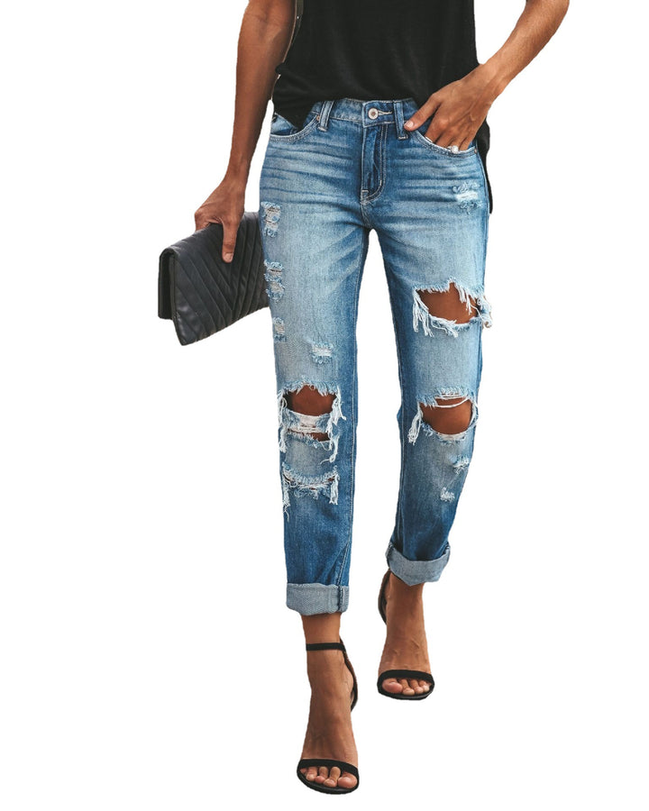 Dame Boyfriend Jeans med stilfulde Destroyed-detaljer og høj talje Stilla