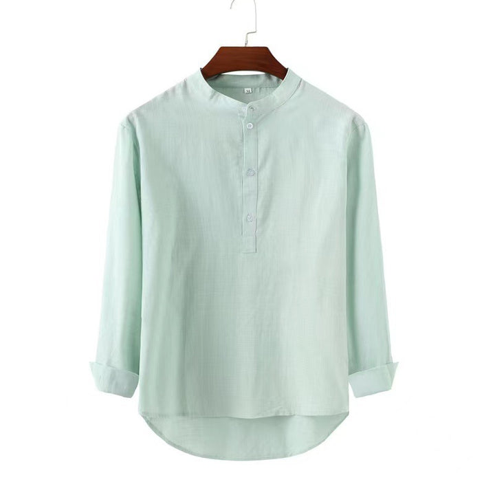 Herremodern langærmet skjorte med moderne Henley-udskæring og funktionelt design Stilla