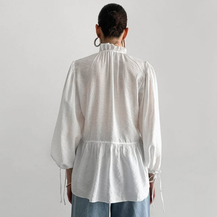 Dame ruches blouse med lange ærmer og elastisk kant Stilla