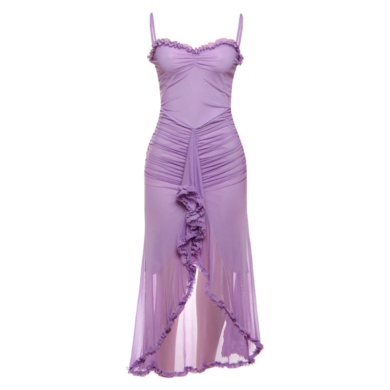 Dame Elegante Vinkjole med Ruffles detaljer og figursyet snit Skovae