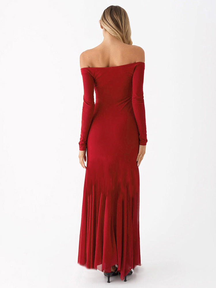 Femme Off-Shoulder Bodycon Maxi Kjole med formende striber Stilla