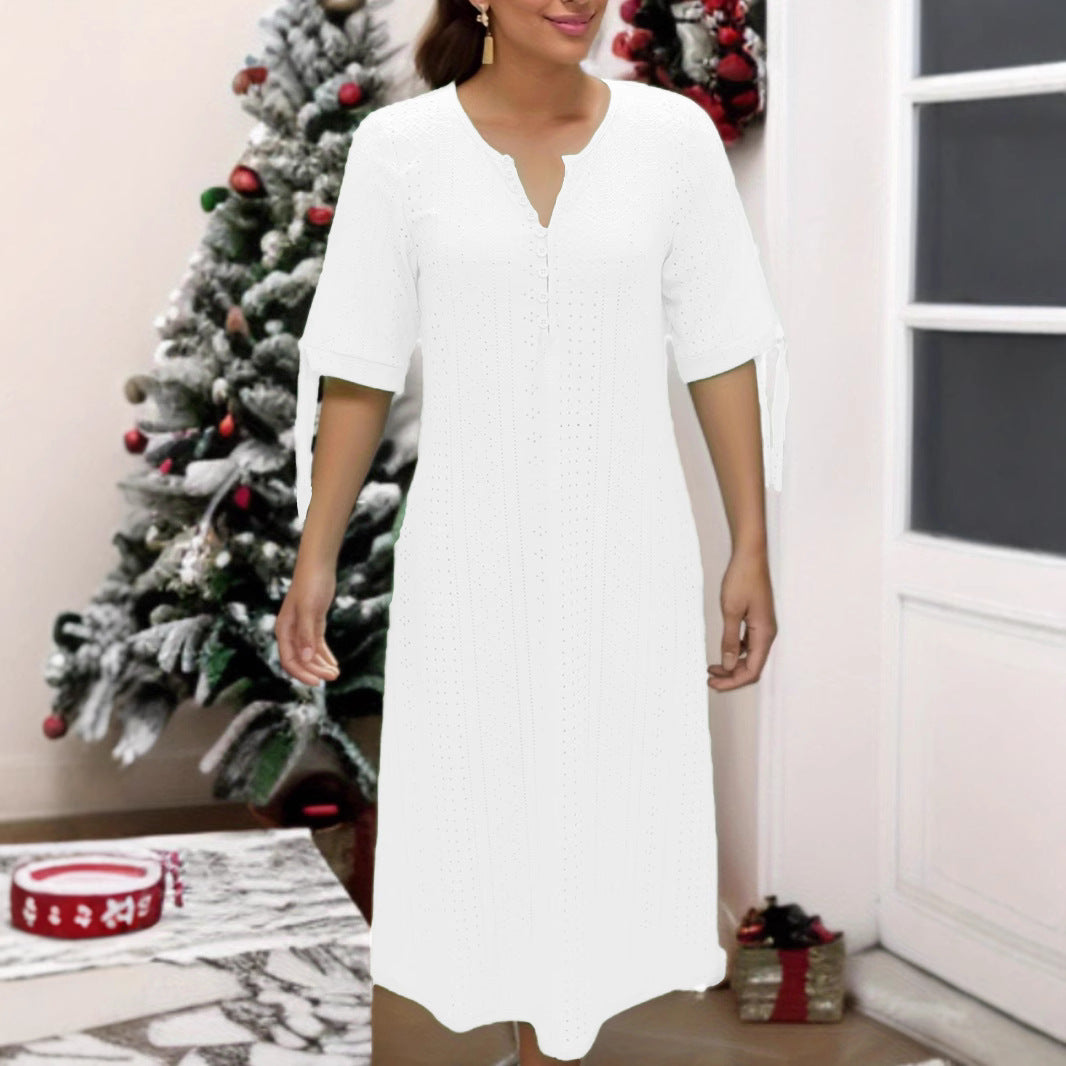 Femme Elegante Maxi-Kjole med Knap-Frontdetalje Stilla