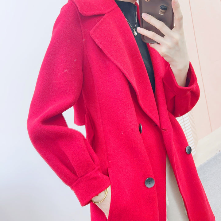 Dame Elegant Maxi-Trenchcoat med dobbelt knaplukning og bred krave Stilla