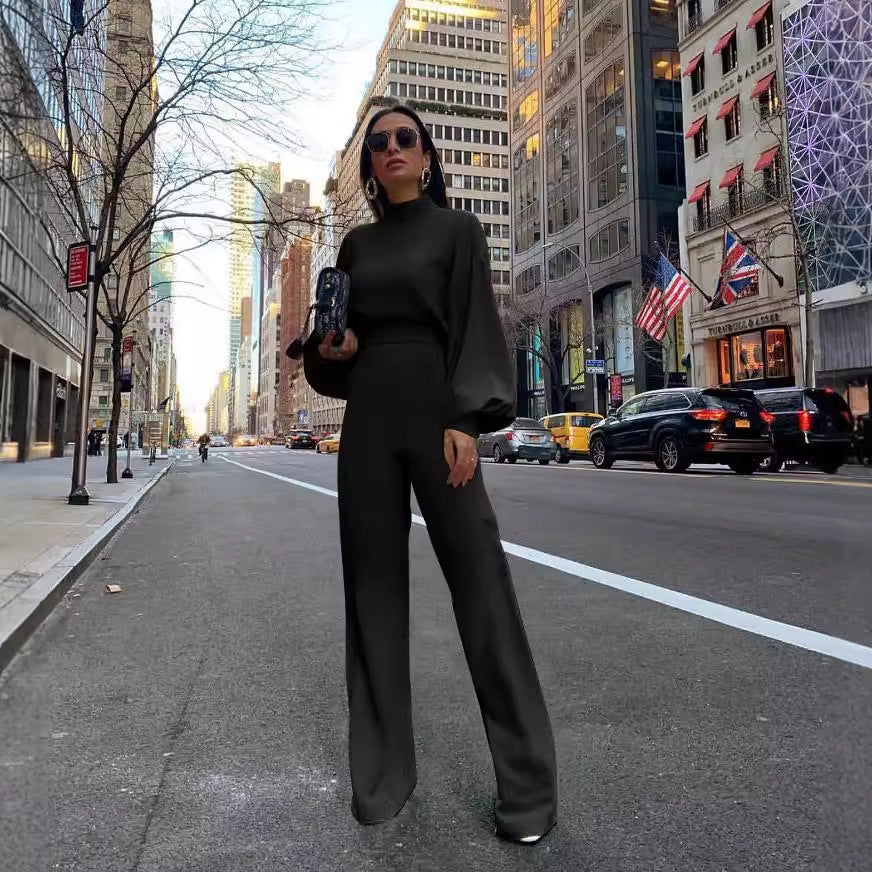 Damer Elegant Jumpsuit med brede ærmer og høj krave Skovae