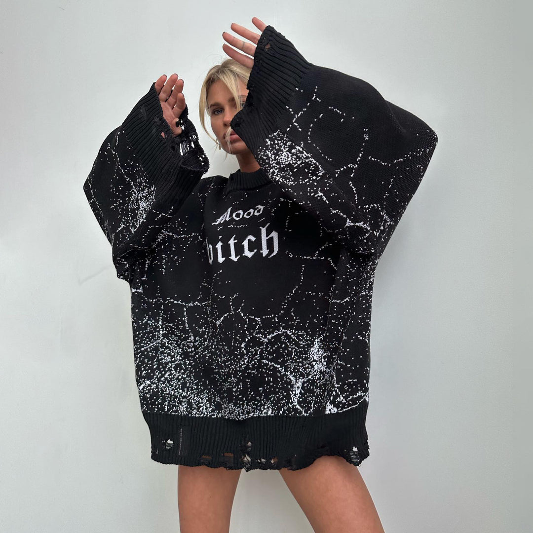 Dame Oversized Strikpullover med afslappede trykdetaljer og modemæssig vask Stilla