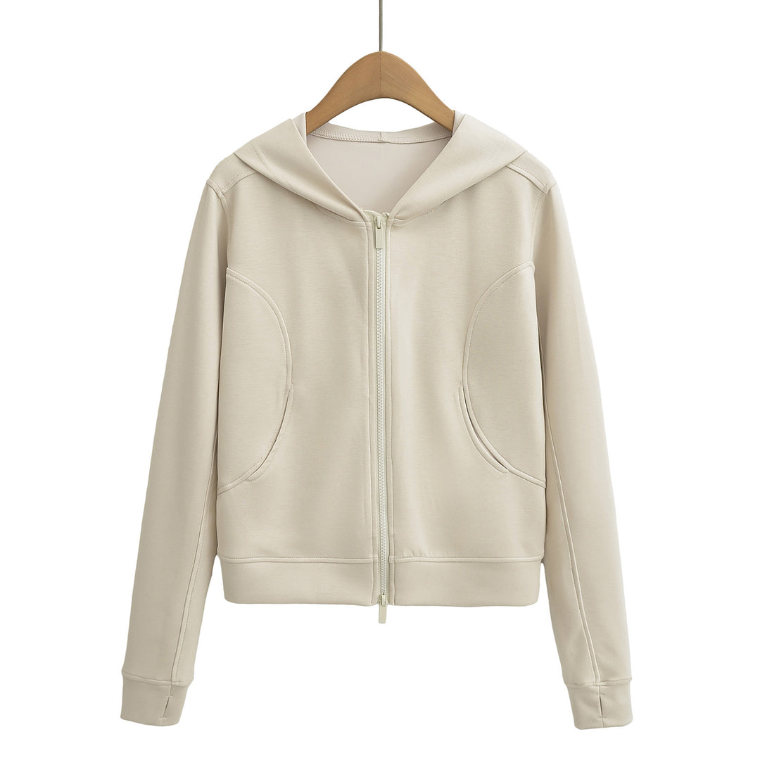 Dame Sporty Hoodie Jakke med høj Krave og Lynlås Stilla