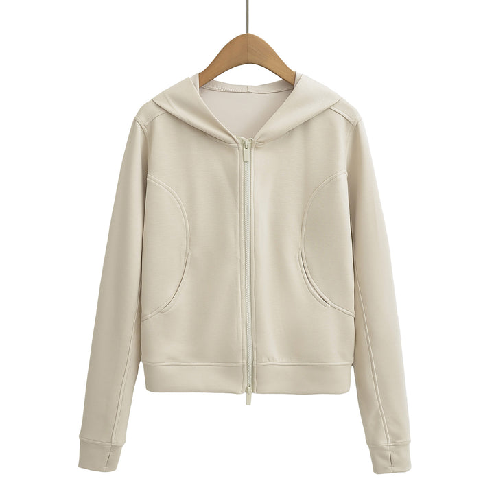 Dame Sporty Hoodie Jakke med høj Krave og Lynlås Stilla