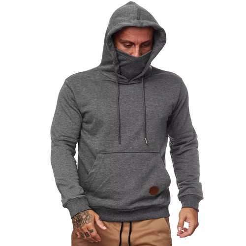 Herren nan hoodie med integreret halskrave ansigtsschutz, kænguru lomme og ribkant Skovae
