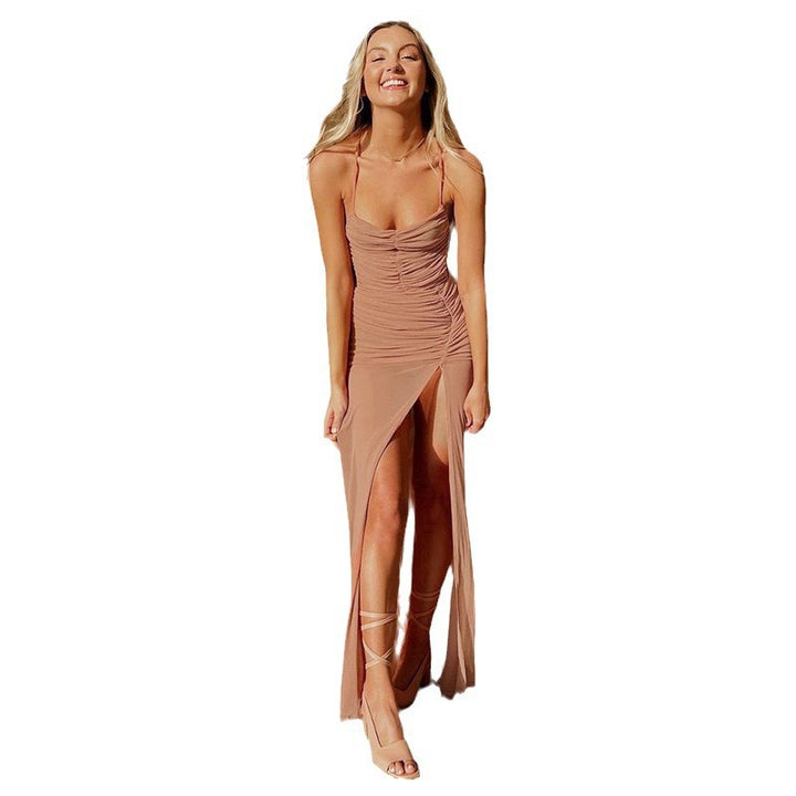 Dame Elegant Maxikjole med asymmetrisk drapering og høj slids Stilla