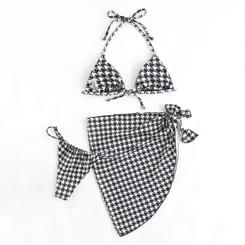 Dame bikini sæt med omslags nederdel og moderigtige houndstooth mønster Stilla