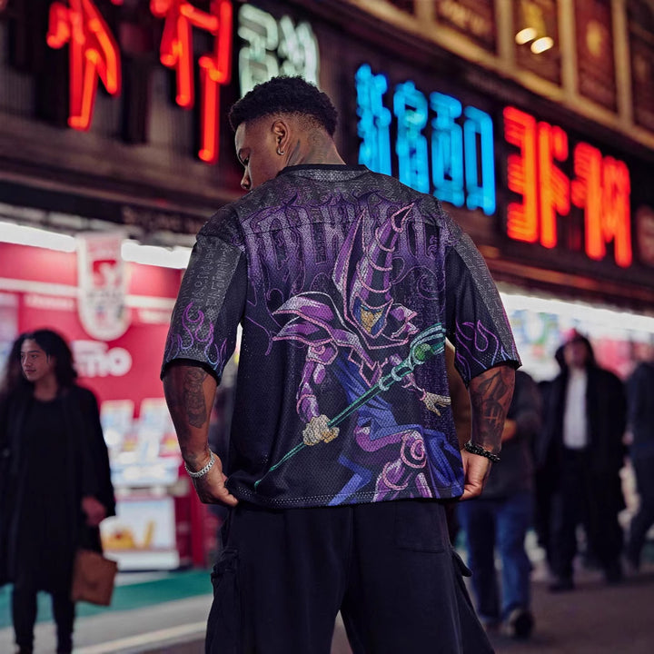 Unisex nan åndbart net-jersy med stort anime-print og V-udskæring Skovae