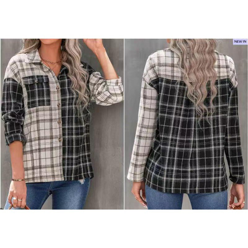 Damernes flannel skjorte med ternet design og brystlomme Stilla