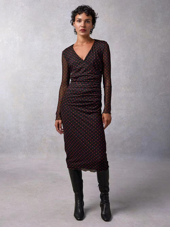 Dame wrap kjole med gennemsigtige ærmer og elegant drapering Stilla