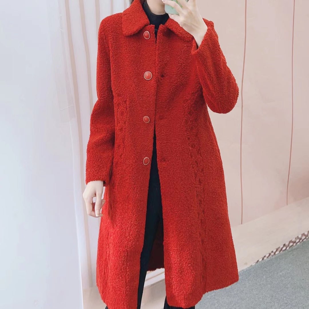 Dame Teddy-frakke med fashionable knapdetaljer og sidelommer Stilla