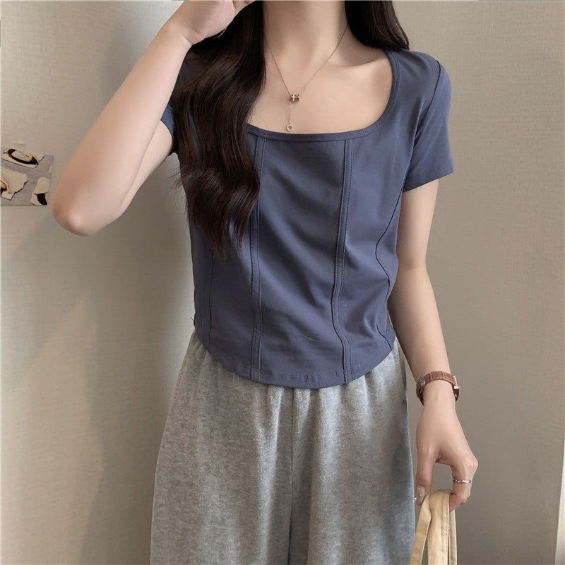 Femme Quadrat-Udskæring Cropped T-Shirt med struktureret Stitching Stilla