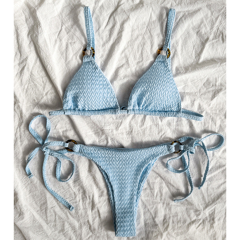 Dame Triangle Bikini med justerbare stropper og elegant strukturmønster Skovae