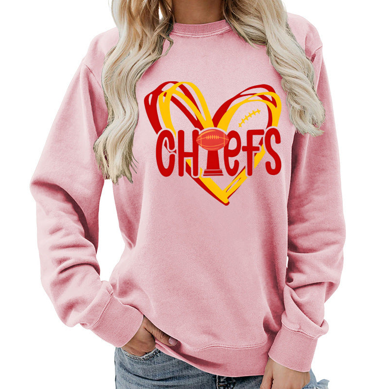Kvinders sweatshirt med hjerte-design og kreative sportsgrafikker Stilla