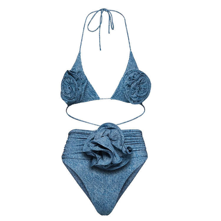 Dame Bikinisæt med elegante flæser og stilfuld overkjole Skovae