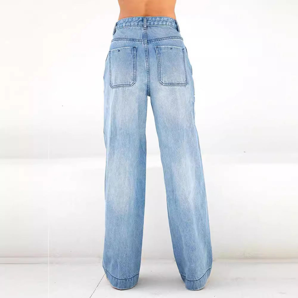 Dame brede jeans med høj talje og afslappet pasform Skovae