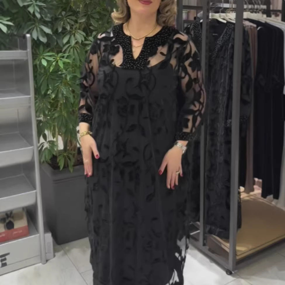 Kvinders elegante gennemsigtige maxi kjole med blonde detaljer Stilla