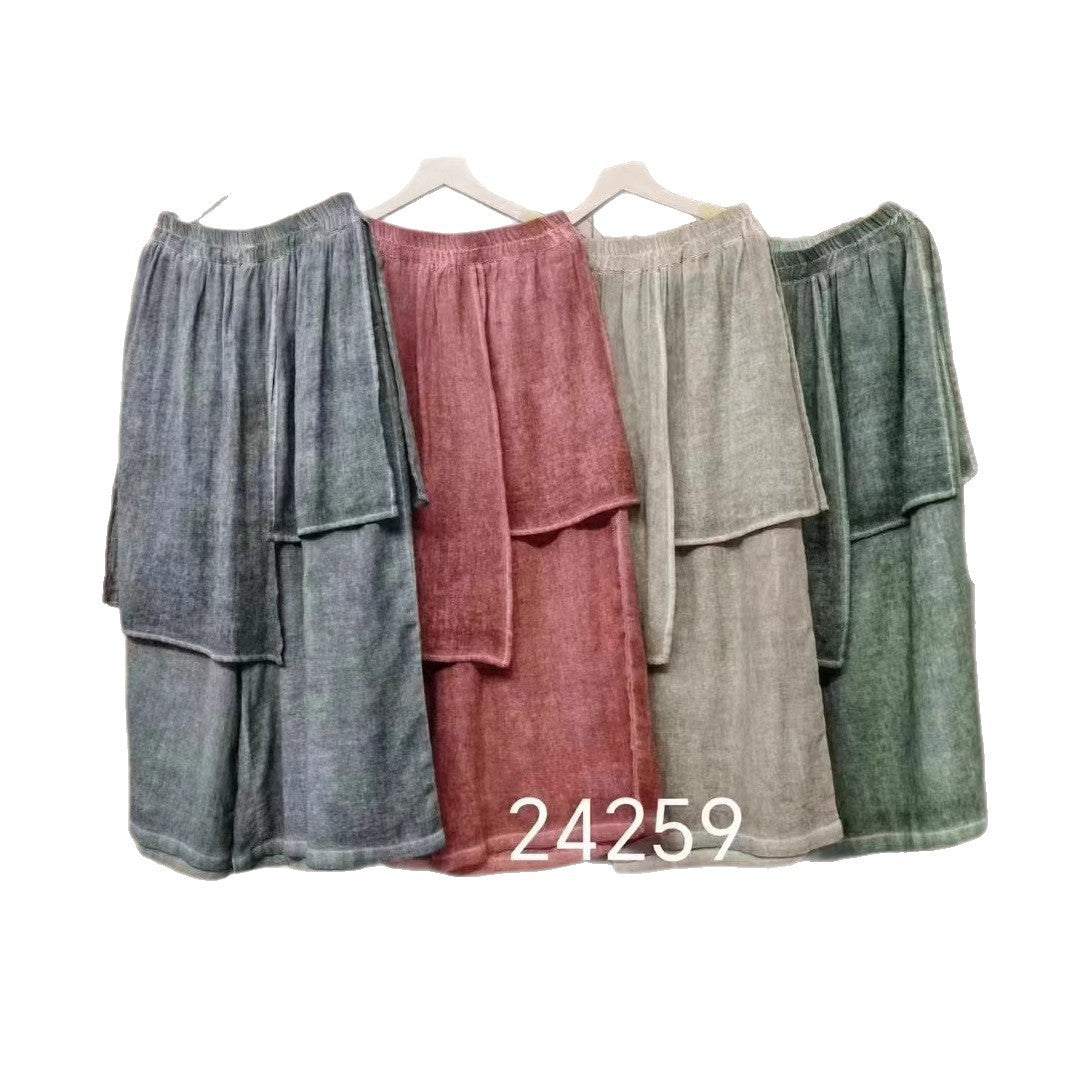 Femme Elegante Bred Leinen Culottes med Justerbar Talje Stilla