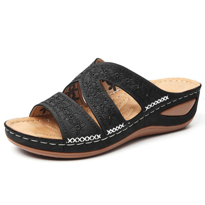 Dame Wedge-sandaler med floral broderi og anatomisk fodbede Stilla