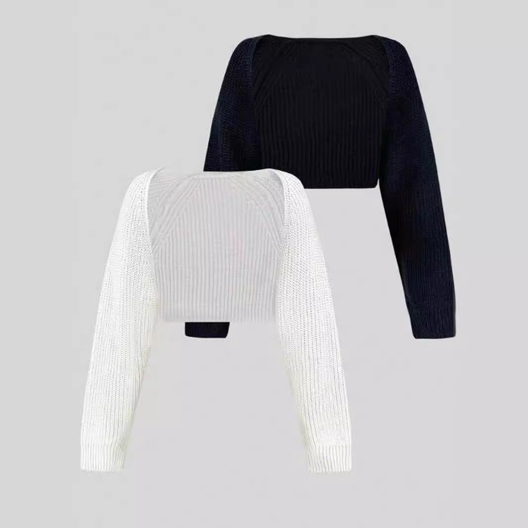Dame cropped strikoverdel med dropped shoulders og fint ribmønster Stilla