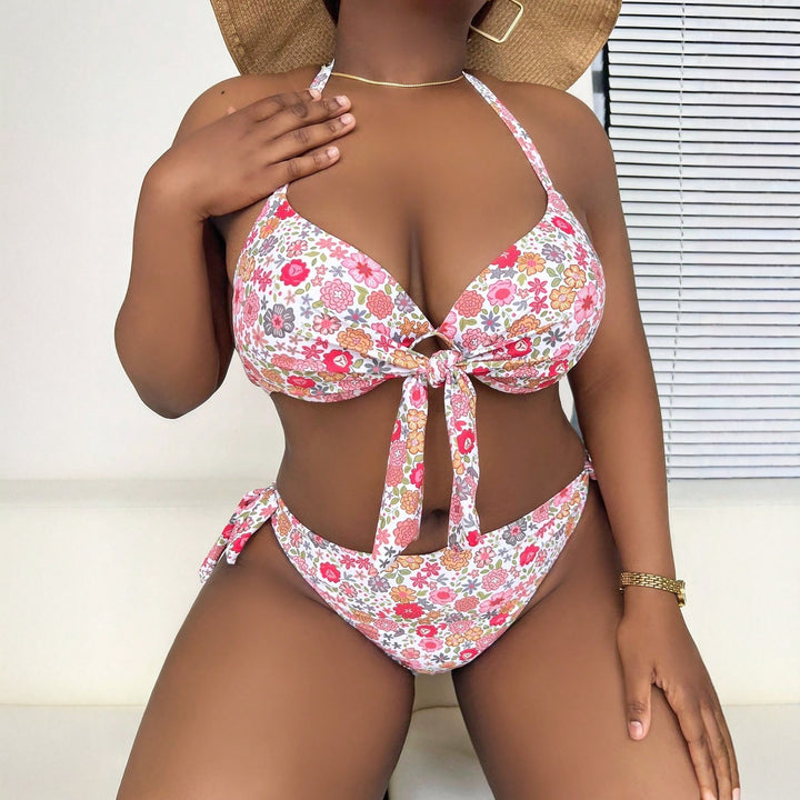 Dame triangel-bikini med legende blomsterdesign og aftageligt padding Skovae