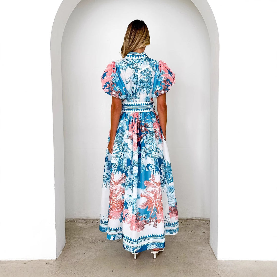Kvinder Elegant Maxi Kjole med Blomster Mønstre og Voluminøse Ærmer Stilla