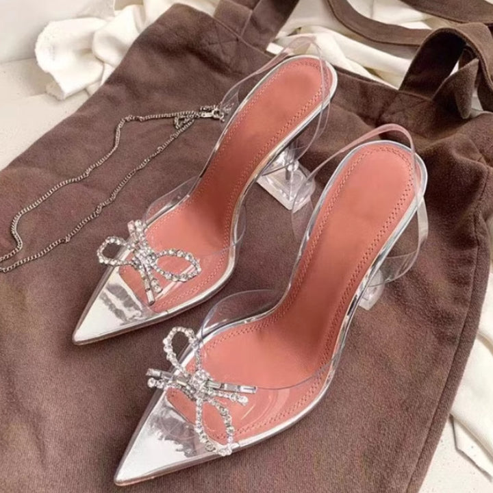 Dame spids tå slingback hæle med strass sløjfe accent Stilla