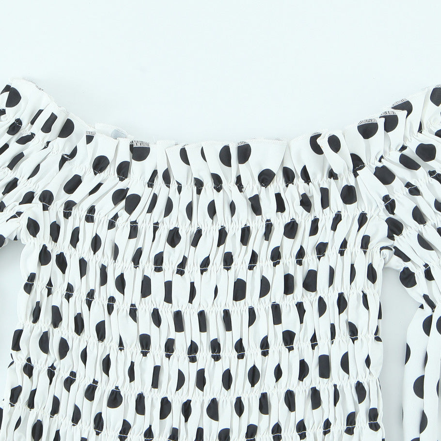 Dame Off-Shoulder Bluse med Volantdetaljer og Polka-Dots Stilla