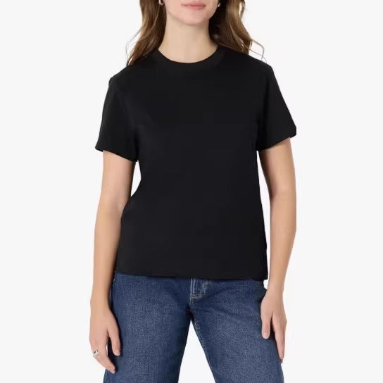 Dame afslappet kortærmet T-shirt i høj kvalitets bomuld med rund halsudskæring Skovae