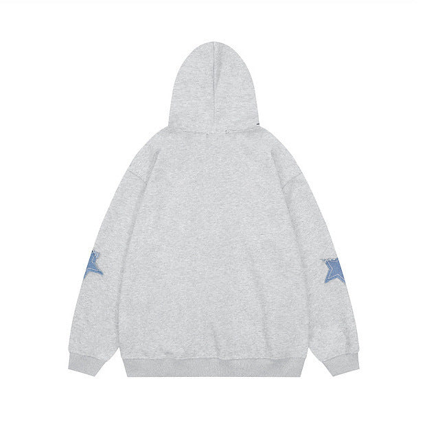 Femme Zip-Up Hætte-Sweatshirt med dekorative stjerne-applikationer Stilla