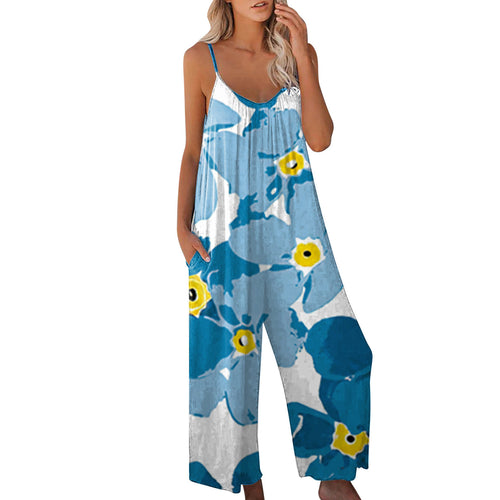 Dame sommeroverall med blomsterdesign og praktiske lommer Stilla