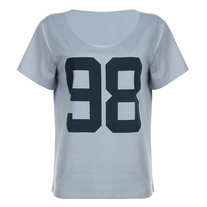 Dame afslappet V-hals T-shirt med sportmotiv Skovae