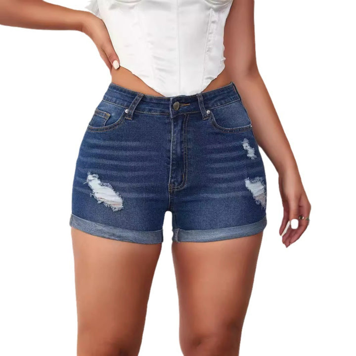 Kvinders trendy højtaljede denim shorts med frayed detaljer Stilla