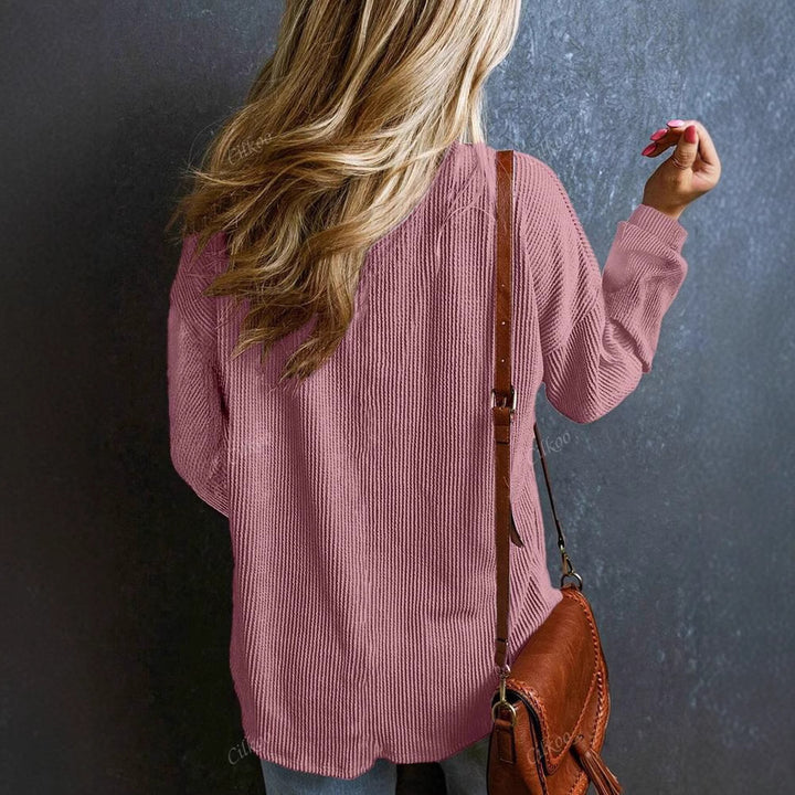 Dame V-hals pullover med brystlomme Stilla