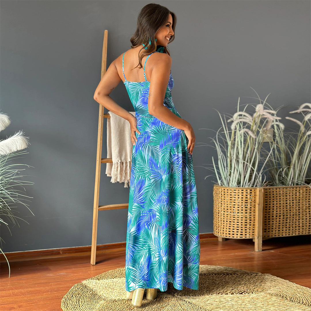 Dame elegant maxikleid med vikkelook og spaghetti stropper Stilla
