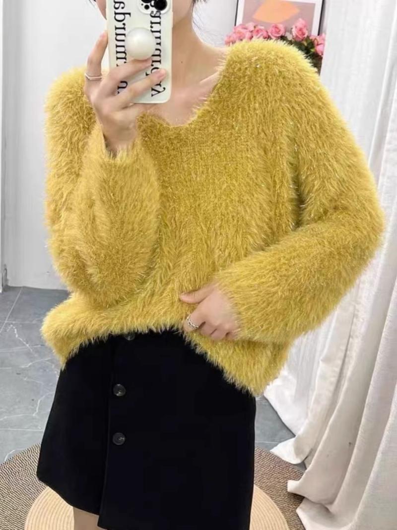Femme V-hals Strukturstrik Pullover Sweater Stilla