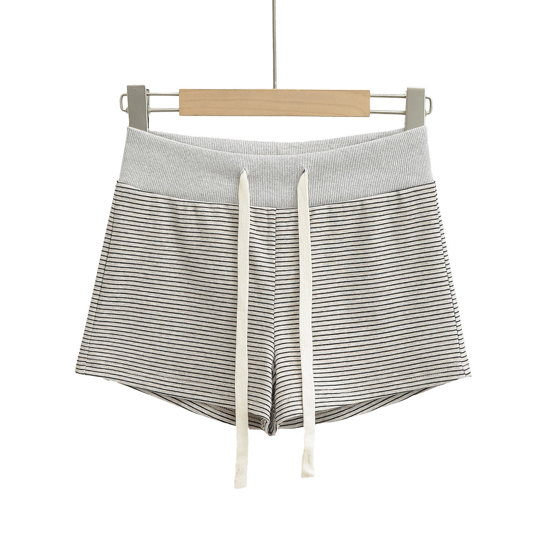 Dame sporty stribede shorts med elastisk linning og snøre Stilla