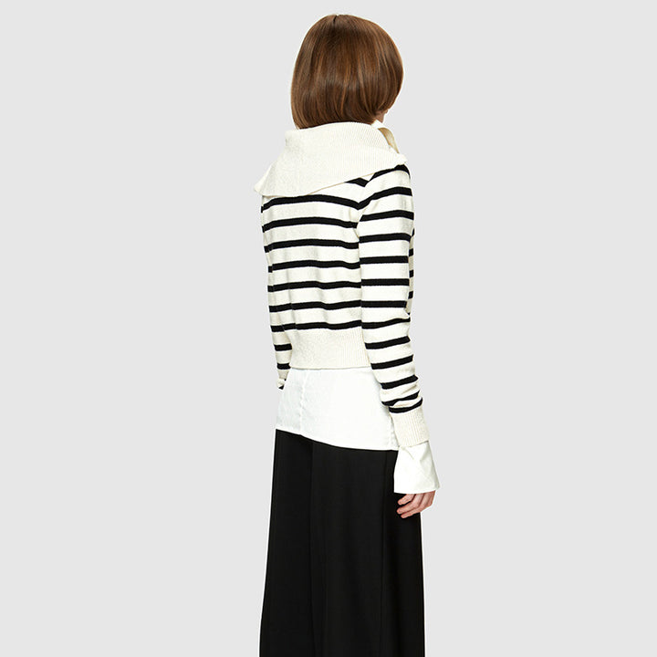 Dame sweater med struktureret krave og stribet design Stilla