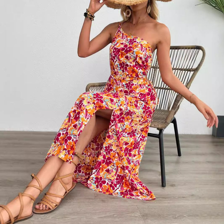 Dame maxikjole med floral mønster og sidestykke Stilla