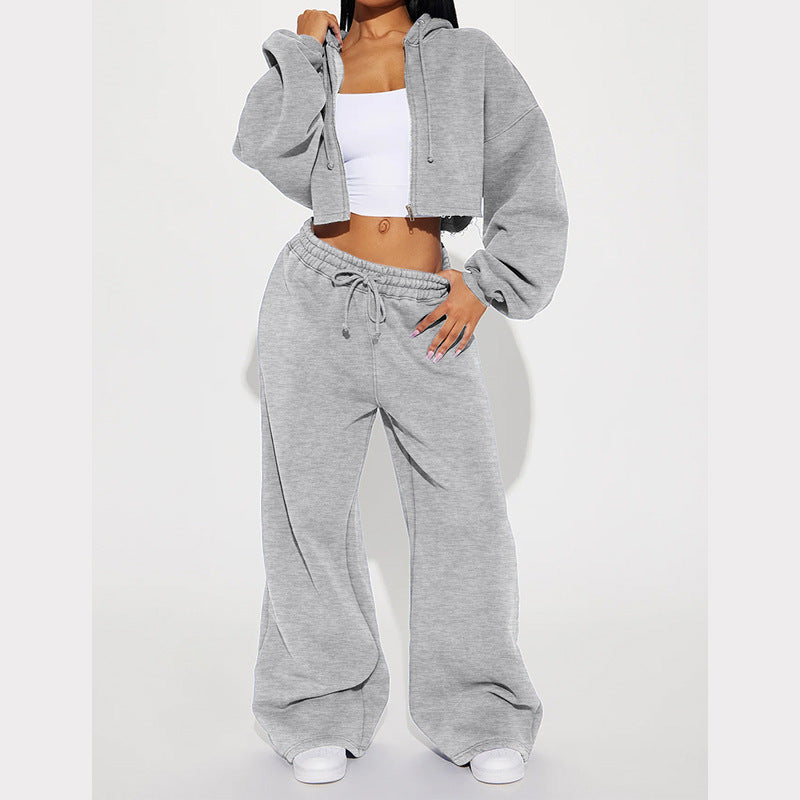 Kvinders cropped hoodie og brede joggingbukser sæt Skovae