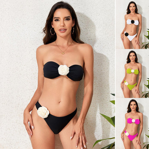 Dame Bikini-sæt med legende blomsteraccessory og bandeau top Stilla