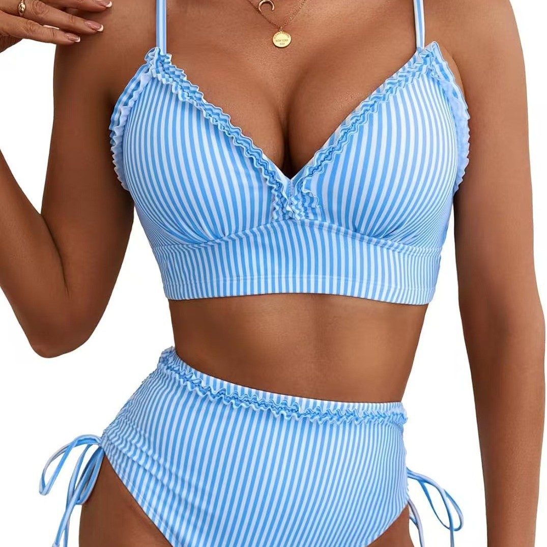 Dame bikini-sæt med sødt flæsedetalje og højtsiddende snit Skovae
