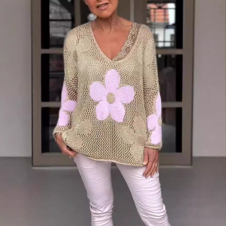Dame strikoverdel med stort blomsterdesign Stilla