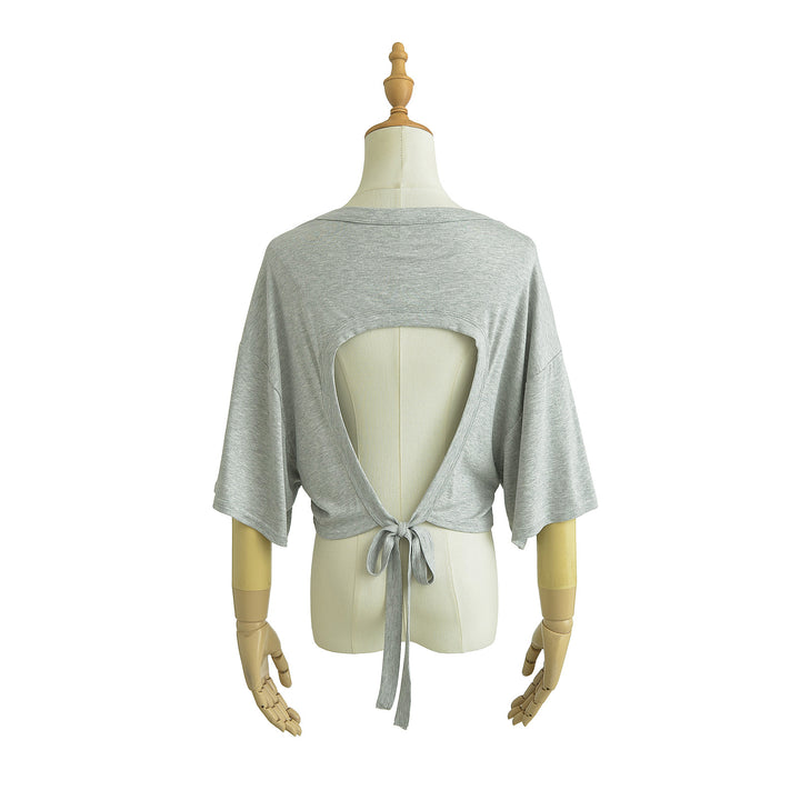 Dame cropped T-shirt med afslappet snit og bundet detalje Stilla