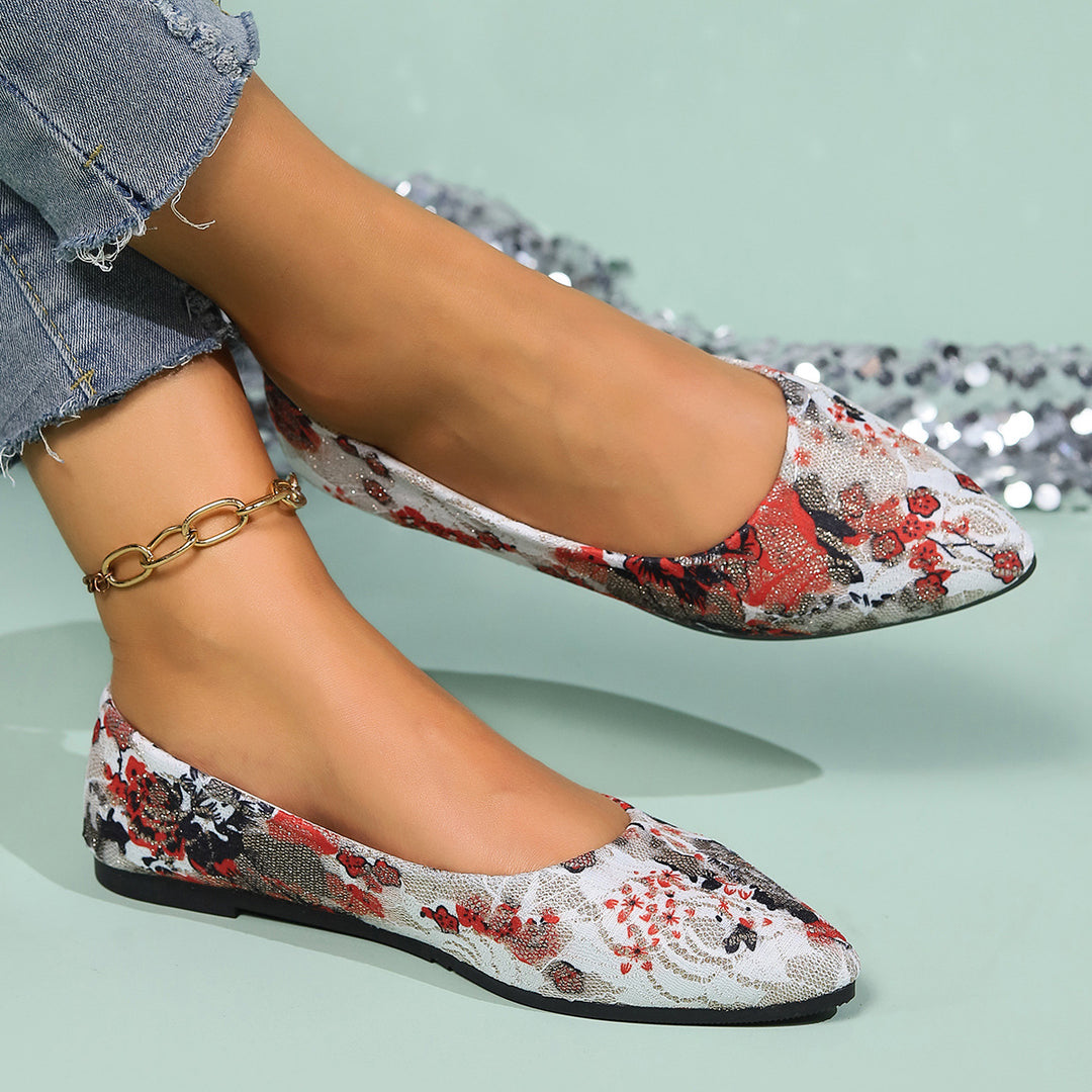 Dame elegante Ballerina-sko med blomstret design og behageligt polstret indersål Stilla